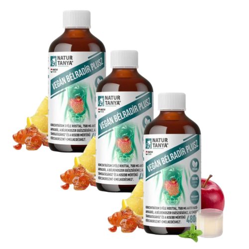 Natur Tanya® VEGÁN BÉLRADÍR PLUSZ csomag - prebiotikus rostok citromfűvel, Bélflóra, emésztés 3x480 ml