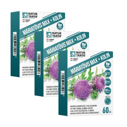 Natur Tanya® MÁRIATÖVIS MAX + KOLIN - Maximális mennyiségű szilimarin, kolinnal  TRIO csomag 2x60 kapszula